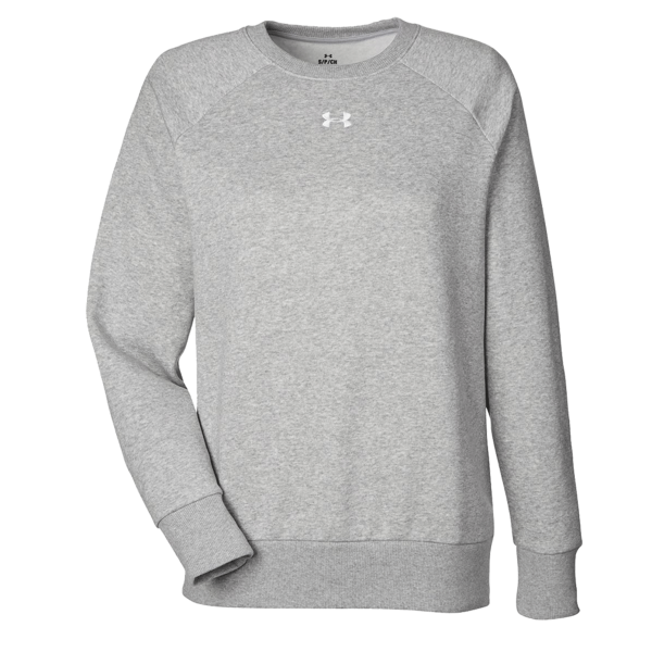 Under Armour Women's Rival Fleece Crewneck Sweatshirt, Mod Grey Light Heather / White, Front view
