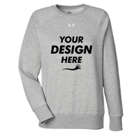 Under Armour Women's Rival Fleece Crewneck Sweatshirt, Mod Grey Light Heather / White, Front view, Mockup