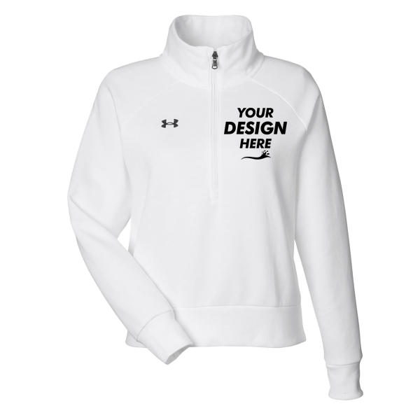 Under Armour Women's Rival Fleece Half-Zip Pullover, White / Black, Front view, Mockup