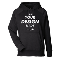 Under Armour Women's Rival Fleece Hooded Sweatshirt, Black / White, Front view, Mockup