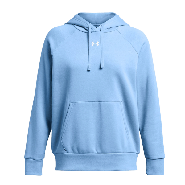 Under Armour Women's Rival Fleece Hooded Sweatshirt, Carolina Blue / White, Front view