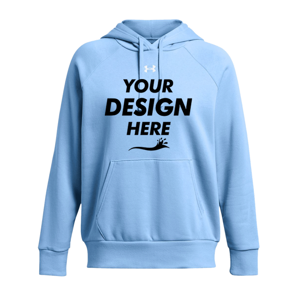 Under Armour Women's Rival Fleece Hooded Sweatshirt, Carolina Blue / White, Front view, Mockup
