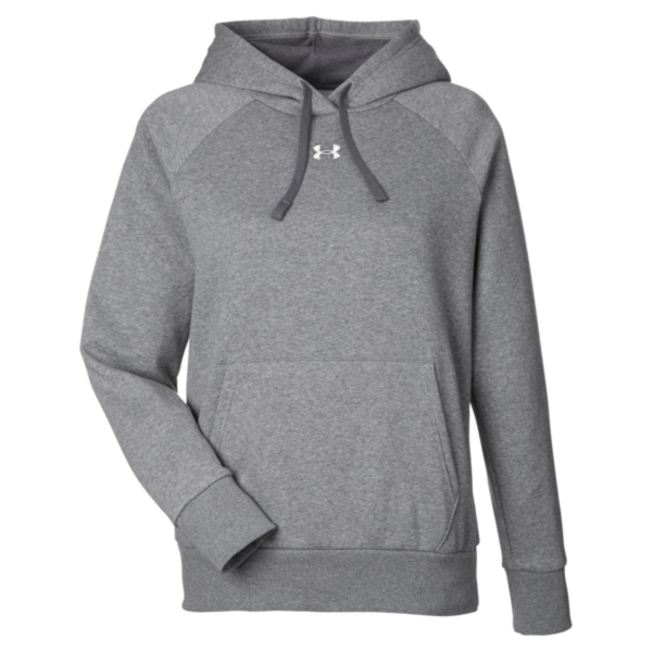 Under Armour Women's Rival Fleece Hooded Sweatshirt, Castlerock Grey Light Heather / Black, Front view