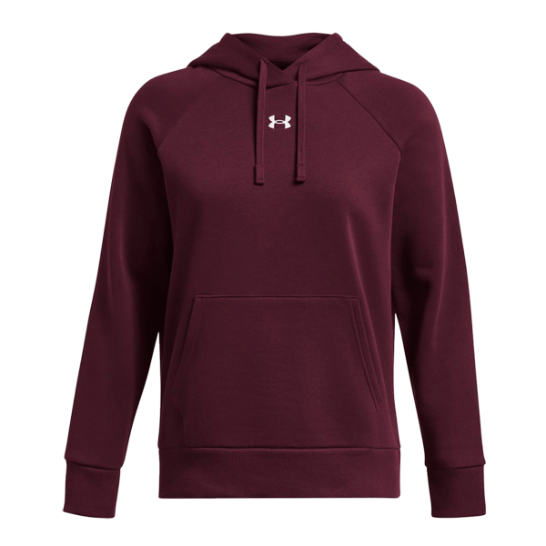 Under Armour Women's Rival Fleece Hooded Sweatshirt, Maroon / White, Front view