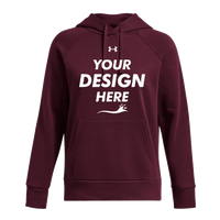 Under Armour Women's Rival Fleece Hooded Sweatshirt, Maroon / White, Front view, Mockup