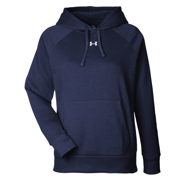 Under Armour Women's Rival Fleece Hooded Sweatshirt, Midnight Navy / White, Front view