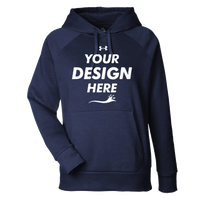 Under Armour Women's Rival Fleece Hooded Sweatshirt, Midnight Navy / White, Front view, Mockup