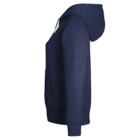 Under Armour Women's Rival Fleece Hooded Sweatshirt, Midnight Navy / White, Left Sleeve view