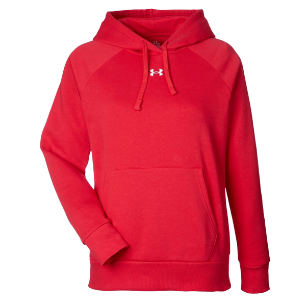 Under Armour Women's Rival Fleece Hooded Sweatshirt, Red / White, Front view