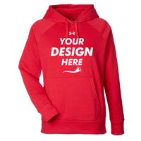 Under Armour Women's Rival Fleece Hooded Sweatshirt, Red / White, Front view, Mockup