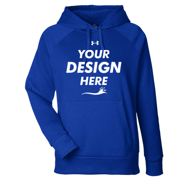 Under Armour Women's Rival Fleece Hooded Sweatshirt, Royal / White, Front view, Mockup