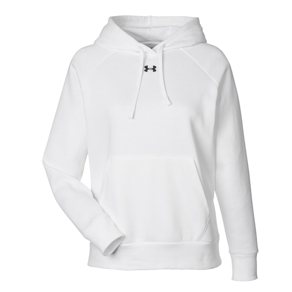 Under Armour Women's Rival Fleece Hooded Sweatshirt, White / Black, Front view
