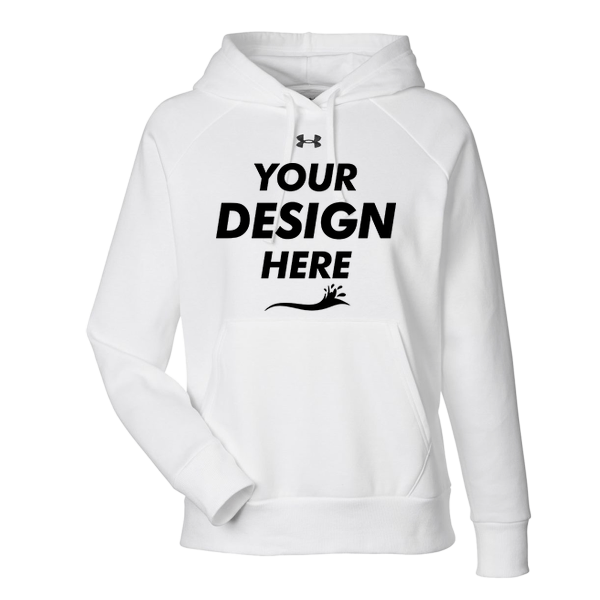 Under Armour Women's Rival Fleece Hooded Sweatshirt, White / Black, Front view, Mockup