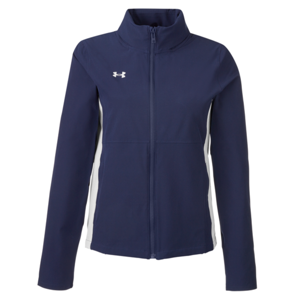 Under Armour Women's Rival Stretch Jacket, Midnight Navy / White / White, Front view