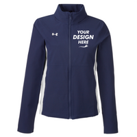 Under Armour Women's Rival Stretch Jacket, Midnight Navy / White / White, Front view, Mockup