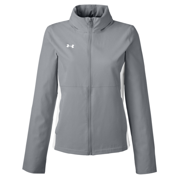 Under Armour Women's Rival Stretch Jacket, Mod Grey / White / White, Front view