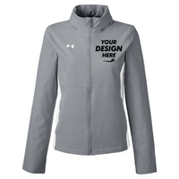 Under Armour Women's Rival Stretch Jacket, Mod Grey / White / White, Front view, Mockup
