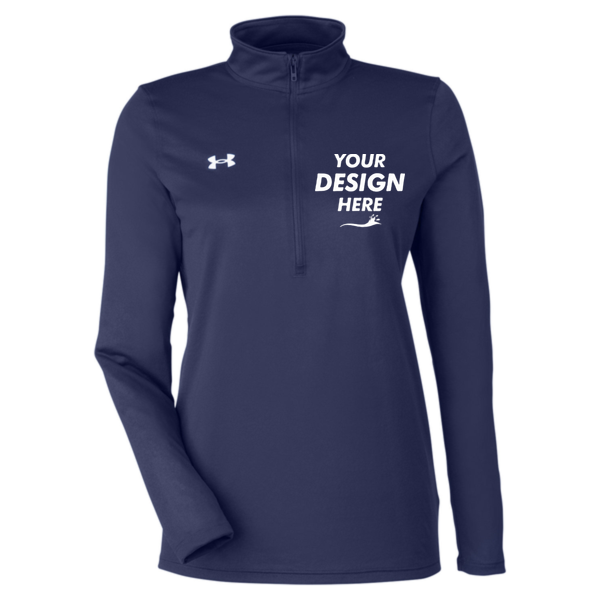 Under Armour Women's Team Tech™ Half-Zip Pullover, Midnight Navy / White, Front view, Mockup