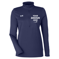 Under Armour Women's Team Tech™ Half-Zip Pullover, Midnight Navy / White, Front view, Mockup