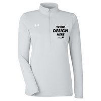 Under Armour Women's Team Tech™ Half-Zip Pullover, Mod Grey Light Heather / White, Front view, Mockup