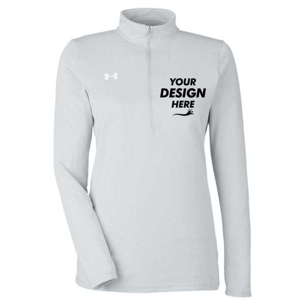 Under Armour Women's Team Tech™ Half-Zip Pullover, Mod Grey Light Heather / White, Front view, Mockup