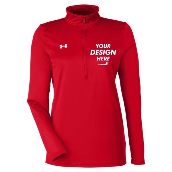 Under Armour Women's Team Tech™ Half-Zip Pullover, Red / White, Front view, Mockup