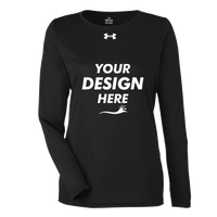 Under Armour Women's Team Tech™ Long Sleeve T-Shirt, Black / White, Front view, Mockup