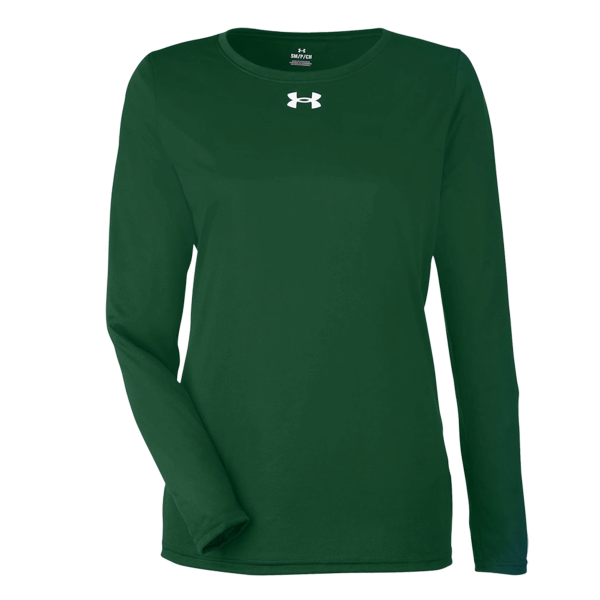 Under Armour Women's Team Tech™ Long Sleeve T-Shirt, Forest Green / White, Front view