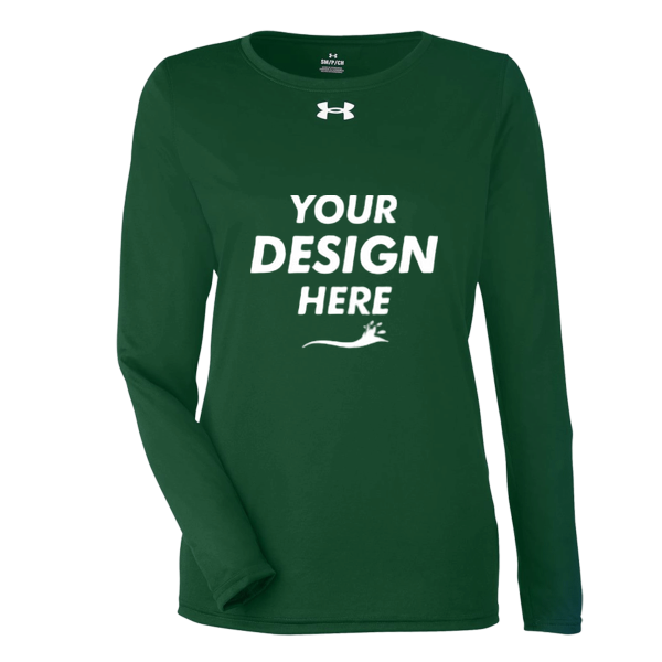 Under Armour Women's Team Tech™ Long Sleeve T-Shirt, Forest Green / White, Front view, Mockup