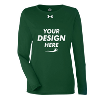 Under Armour Women's Team Tech™ Long Sleeve T-Shirt, Forest Green / White, Front view, Mockup