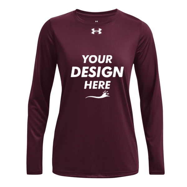 Under Armour Women's Team Tech™ Long Sleeve T-Shirt, Maroon / White, Front view, Mockup
