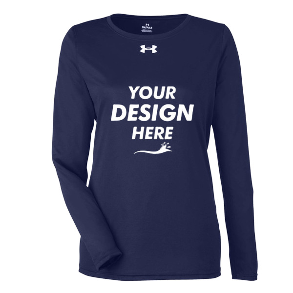 Under Armour Women's Team Tech™ Long Sleeve T-Shirt, Midnight Navy / White, Front view, Mockup
