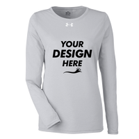Under Armour Women's Team Tech™ Long Sleeve T-Shirt, Mod Grey Light Heather / White, Front view, Mockup
