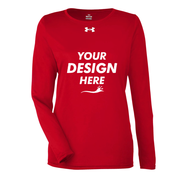 Under Armour Women's Team Tech™ Long Sleeve T-Shirt, Red / White, Front view, Mockup