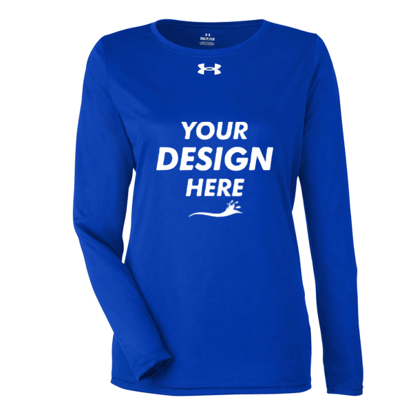 Under Armour Women's Team Tech™ Long Sleeve T-Shirt, Royal / White, Front view, Mockup