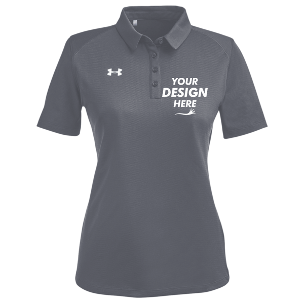Under Armour Women's Tech™ Polo, Cs Grey Light Heather / White, Front view, Mockup