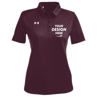 Under Armour Women's Tech™ Polo, Maroon / White, Front view, Mockup