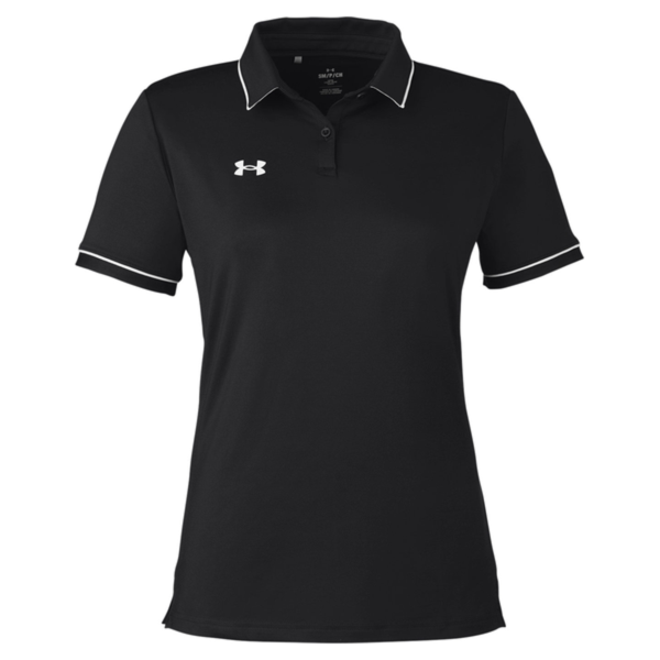 Under Armour Women's Tipped Teams Performance Polo, Black / White, Front view