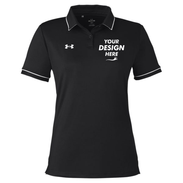 Under Armour Women's Tipped Teams Performance Polo, Black / White, Front view, Mockup