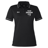 Under Armour Women's Tipped Teams Performance Polo, Black / White, Front view, Mockup