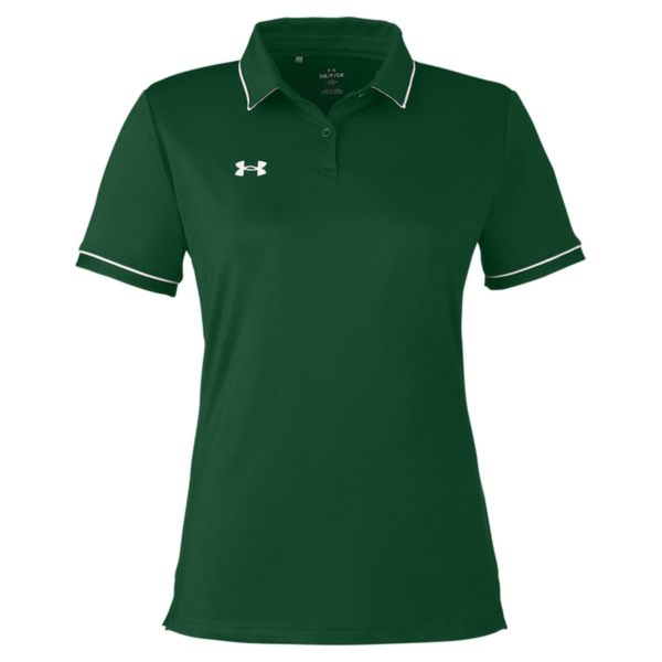 Under Armour Women's Tipped Teams Performance Polo, Forest Green / White, Front view