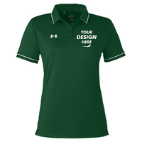 Under Armour Women's Tipped Teams Performance Polo, Forest Green / White, Front view, Mockup