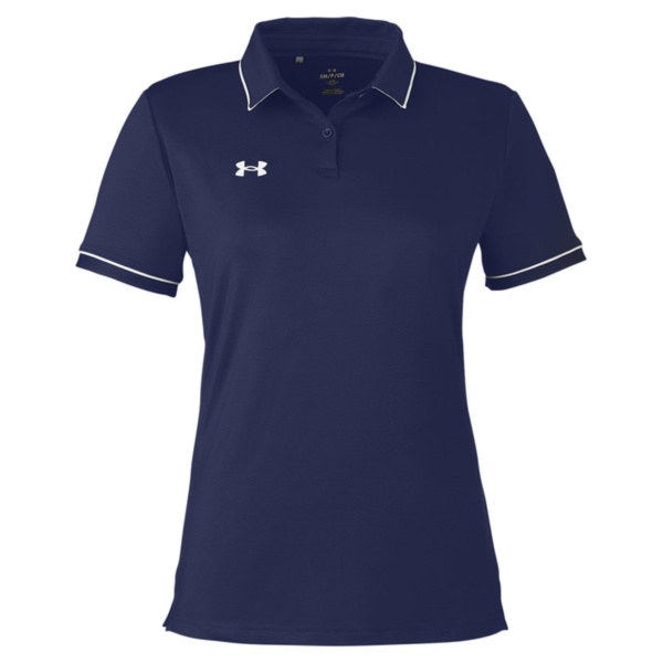 Under Armour Women's Tipped Teams Performance Polo, Midnight Navy / White, Front view