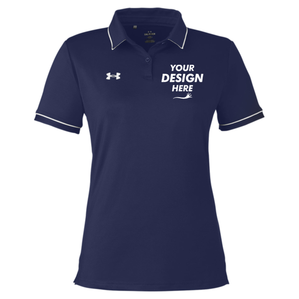 Under Armour Women's Tipped Teams Performance Polo, Midnight Navy / White, Front view, Mockup