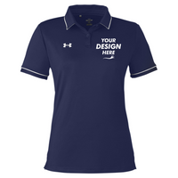 Under Armour Women's Tipped Teams Performance Polo, Midnight Navy / White, Front view, Mockup
