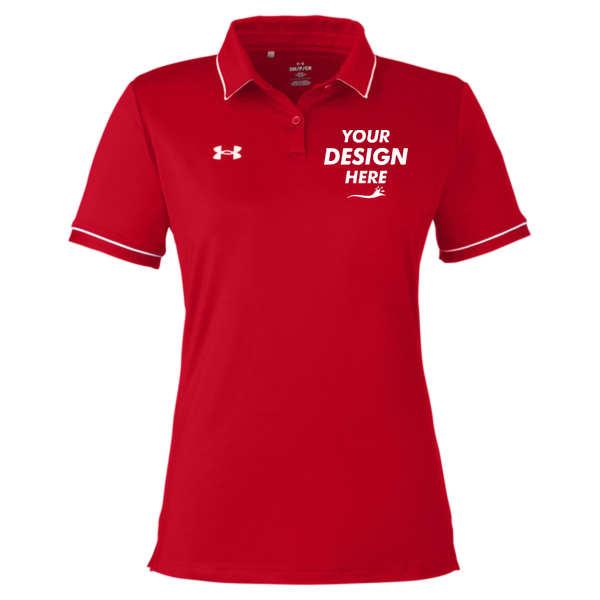 Under Armour Women's Tipped Teams Performance Polo, Red / White, Front view, Mockup