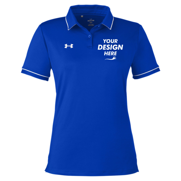 Under Armour Women's Tipped Teams Performance Polo, Royal / White, Front view, Mockup