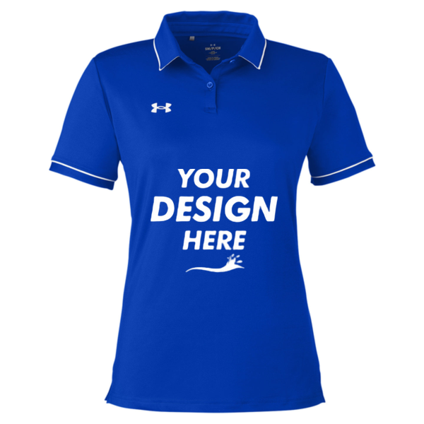 Under Armour Women's Tipped Teams Performance Polo, Royal / White, Front view, Mockup