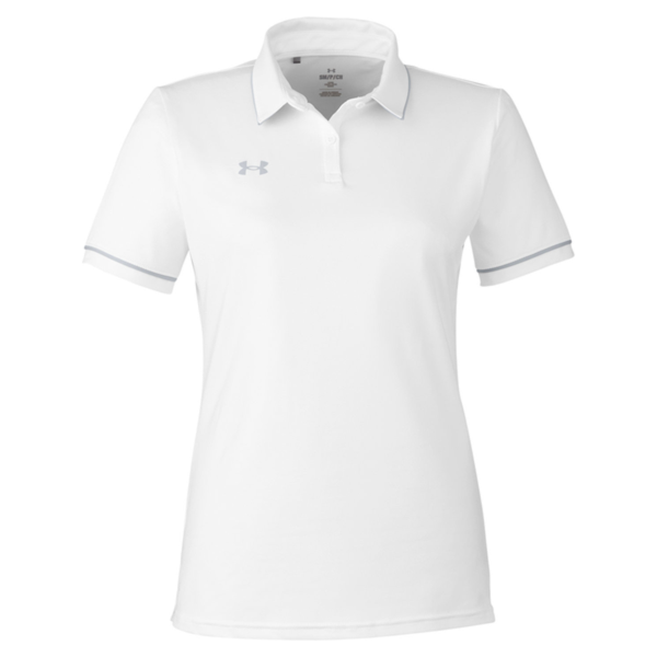 Under Armour Women's Tipped Teams Performance Polo, White / Mod Grey, Front view