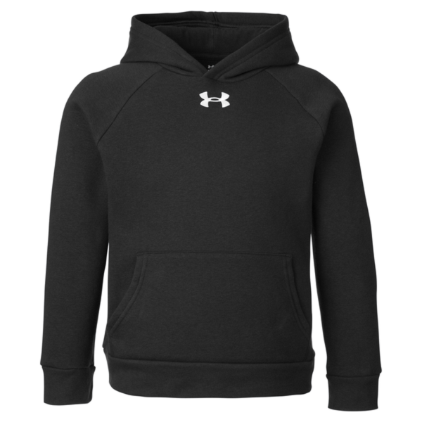 Under Armour Youth Rival Fleece Hooded Sweatshirt, Black / White, Front view